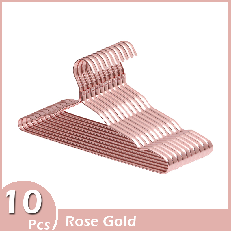 Aluminium Alloy Clothes Hangers 10pcs Coat Hangers Anti-slip Seamless Metal Drying Rack Wardrobe Organizer Clothing Storage Rack: light green