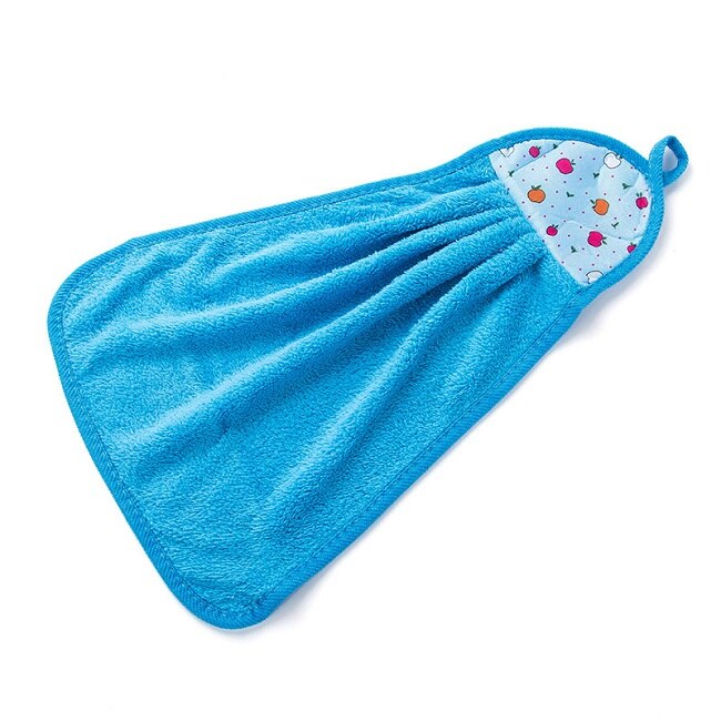 Blød klud tør håndklæde bomuld rent håndklæde hængende køkken badeværelse tyk non-olie-stick opvask hurtigtørrende håndklæde: Blå