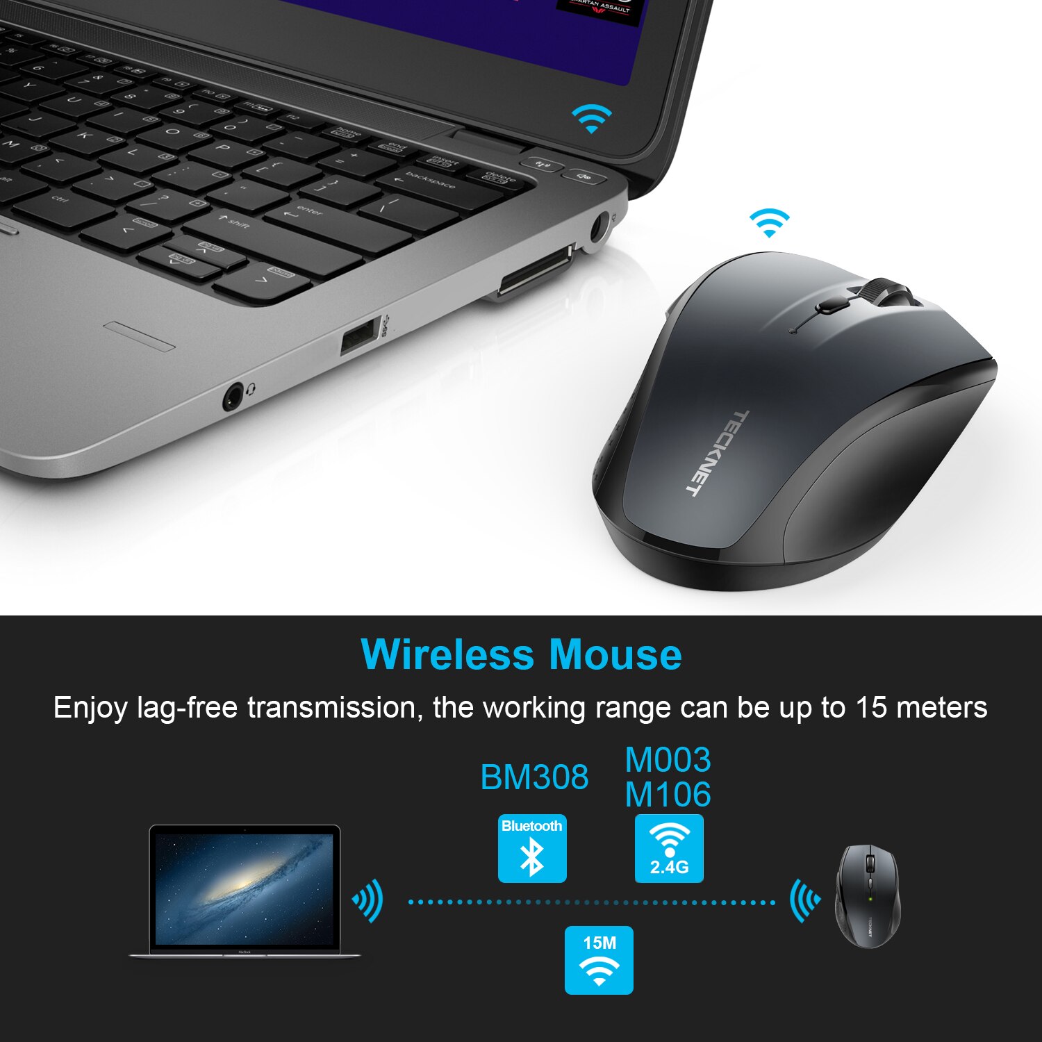 TeckNet bezprzewodowa mysz optyczna 6 przyciski 4800DPI z 2.4GHz USB komputer bezprzewodowy mysz ergonomiczna mysz komputerowa mysz komputerowa Mause do laptopa PC