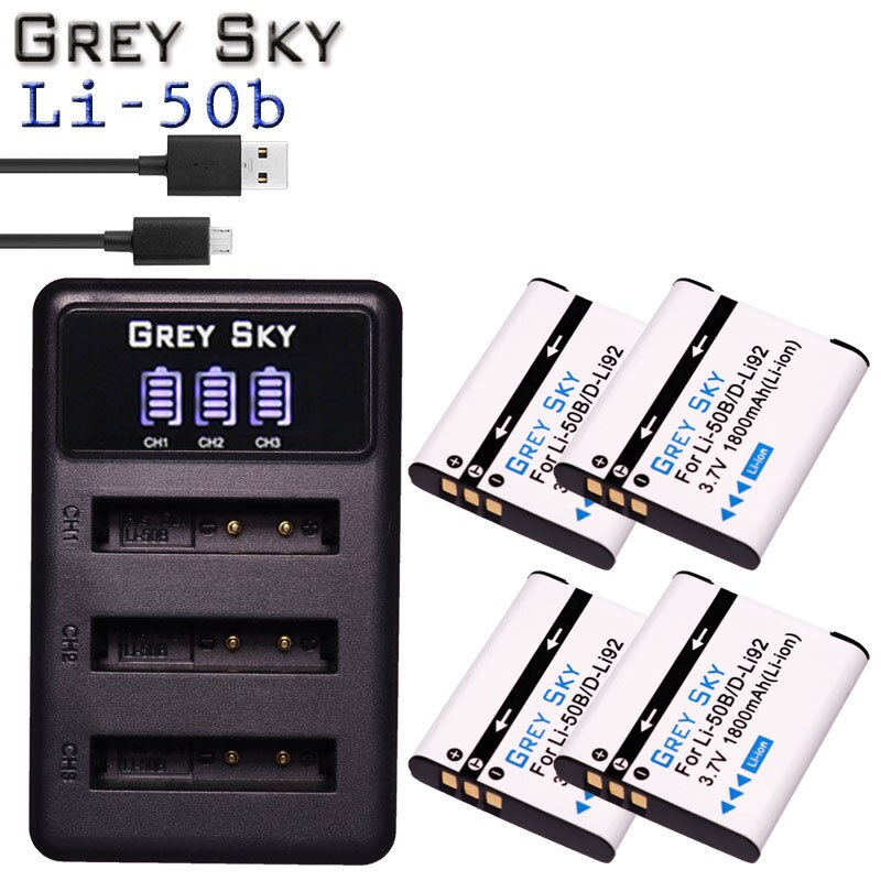 Batería de Li-50B LI50B li 50B 3 x D-LI92 + cargador de 3 ranuras para OLYMPUS SP 810 800UZ u6010 u6020 u9010 SZ14 SZ16 D755 u1010 SZ30 SZ20: Charger and 4battery