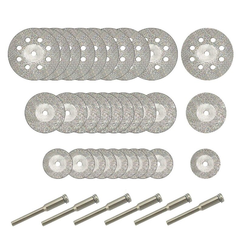 30 Stck Diamant Schneiden Rad (25Mm/20Mm/16Mm Jeder 10), Diamant Beschichtet Schneiden Rad und 6Stck m Dorn für Dreh Werkzeug