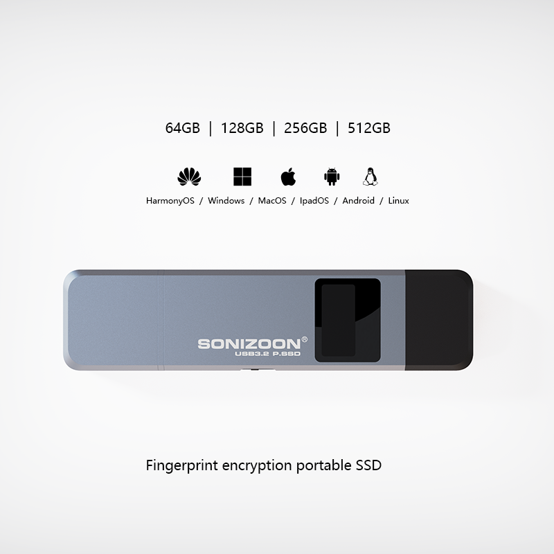 Sonizoon criptografia de impressão digital portátil ssd512/256 função proteção gbwrite estado sólido usb flash drive tpyec pendrive usb3.2