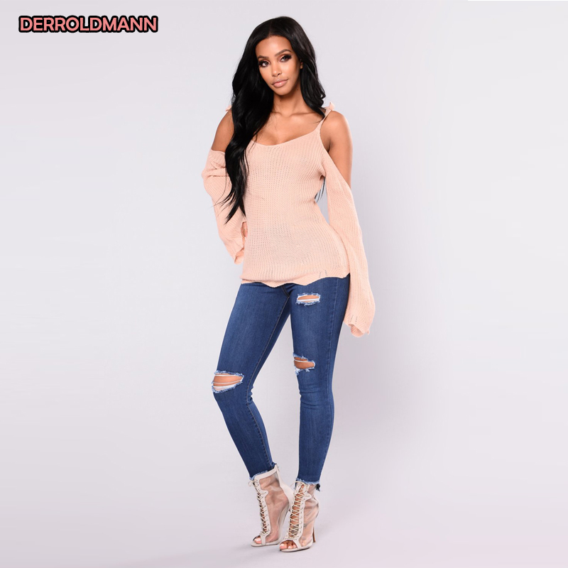 Women Elastic Jeans Torn Pants Ripped Denim Broken Pants Slim Denim Boyfriend Jeans for Women with Pocket Button