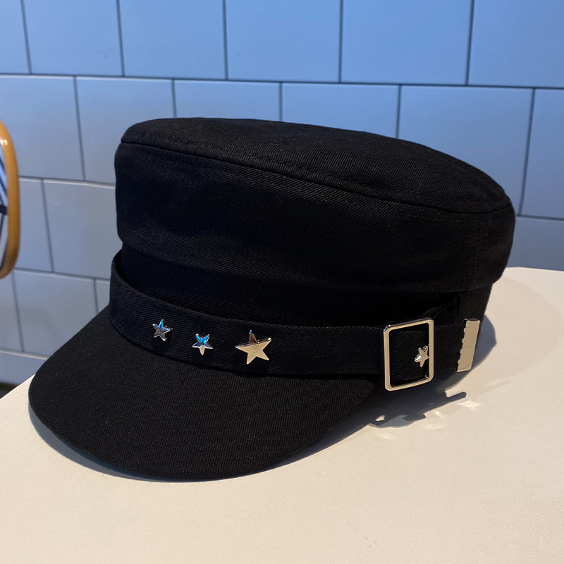 Béret femme noir étoile chapeau printemps et automne hiver britannique rétro nouvelle mer Style militaire coréen casquettes mère chapeaux: Black