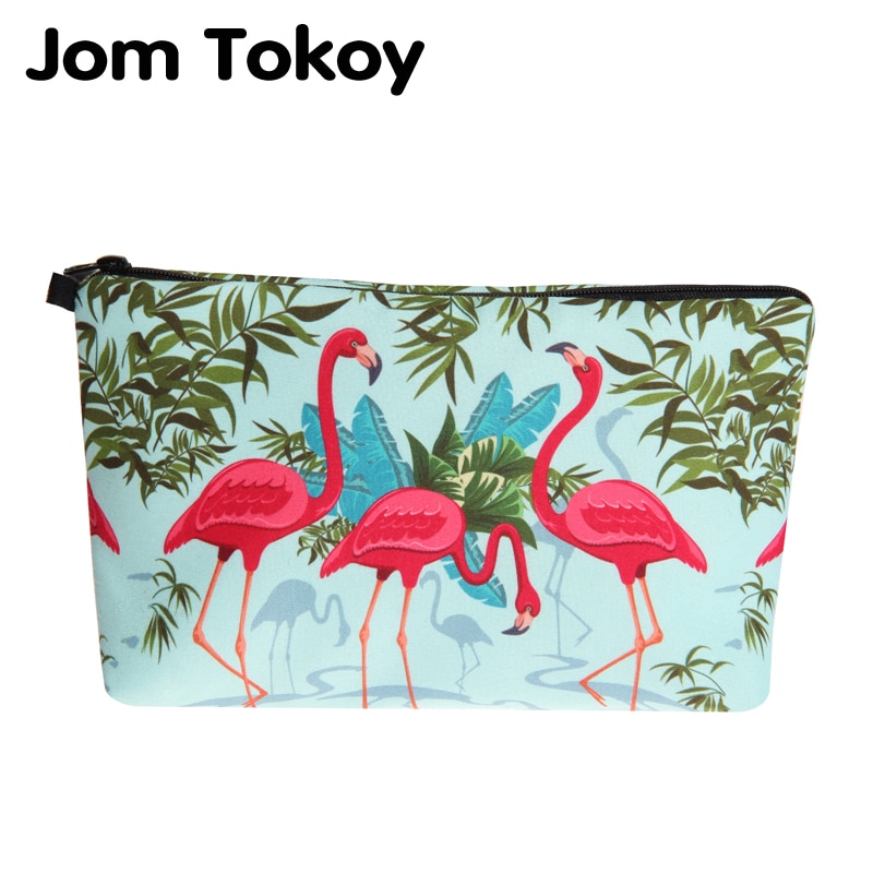 Jom tokoy newファッション化粧品バッグファッション女性ブランド熱伝達印刷フラミンゴ化粧品オーガナイザーバッグ