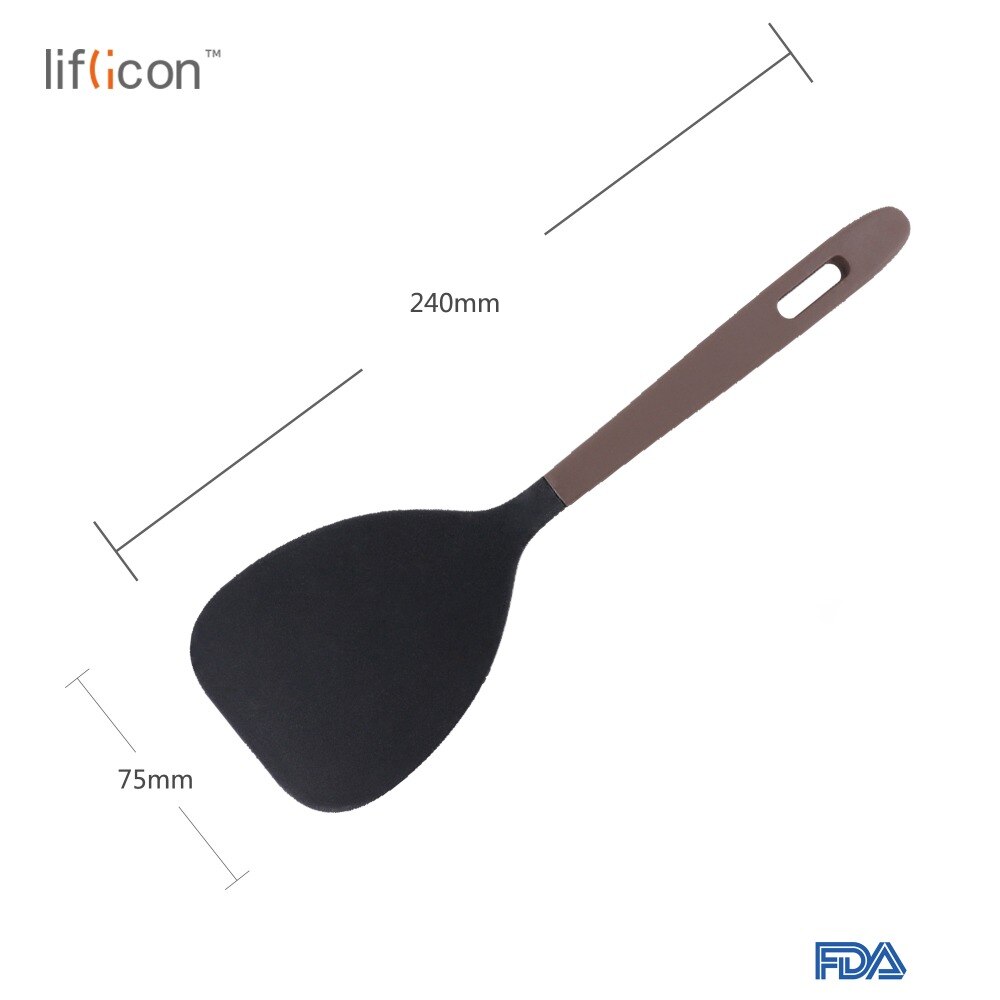 Liflicon Siliconen Spatel Turner Rijst Paddle Gebruiksvoorwerp Set Non-stick Hoofd Met Stay Cool Nylon Handle-2pcs