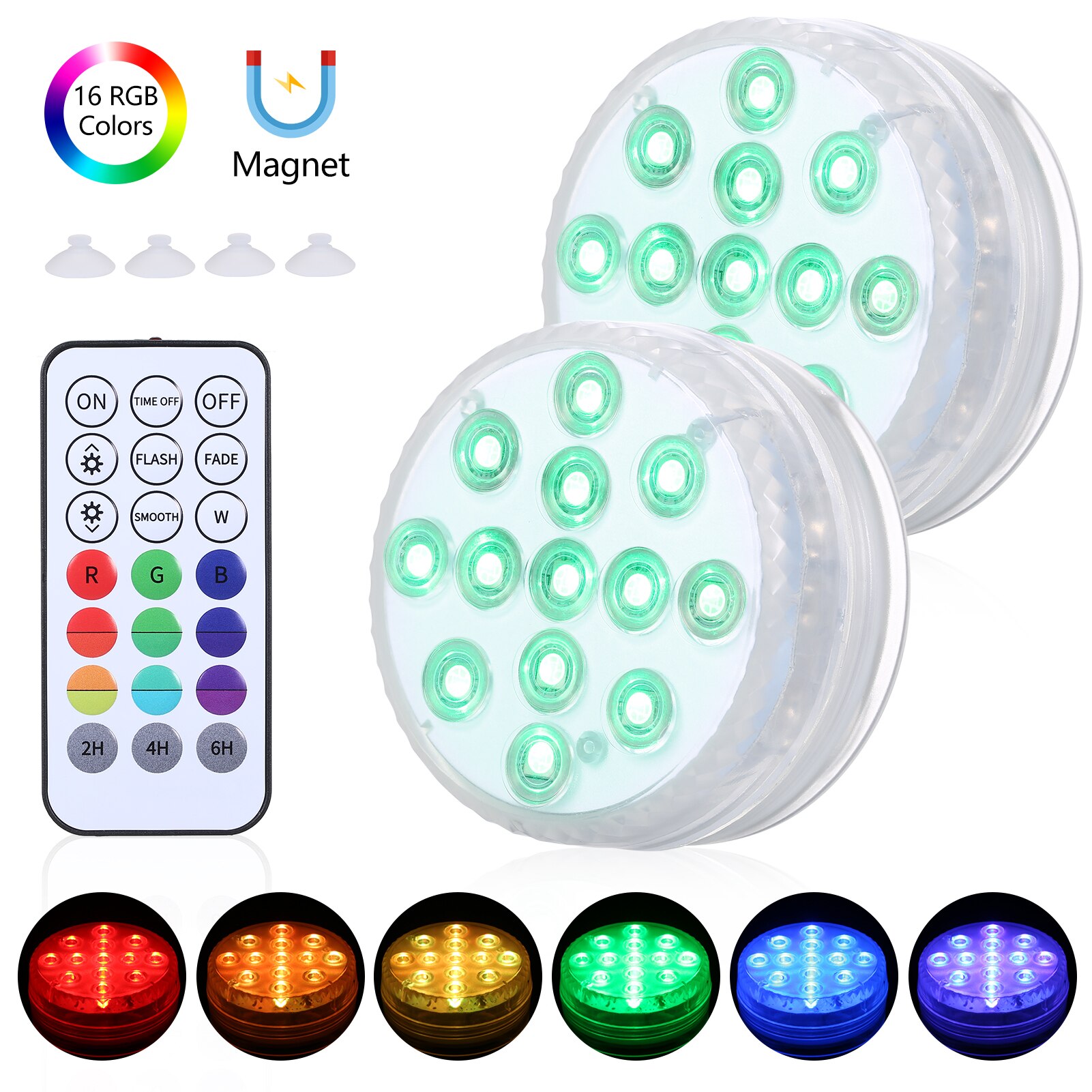 16 Colors Submersible Led Lights With Magnet and Suction Cup Pond Fountain Underwater LED Night Light for Pool Fishtank: 1 controller 2 light