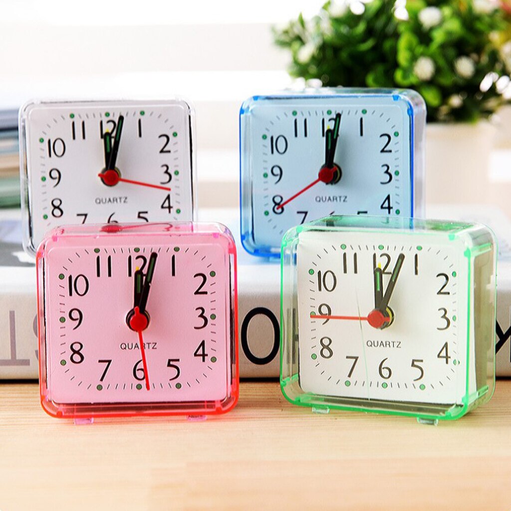 2xMini Square Quartz Clock Travel Alarm Clock Bedroom Home Table Clock White