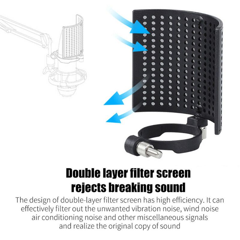 Microphone Isolation Shield Adjustable Angle Sound Absorber Foldable Cover Wind Screen