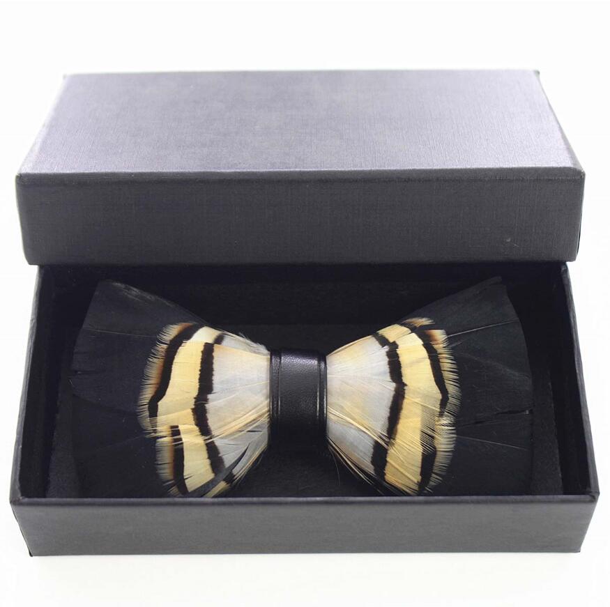 Ricnais – nœud papillon en cuir et plume pour homme, fait à la main, avec boîte , accessoires pour fête de mariage: 13