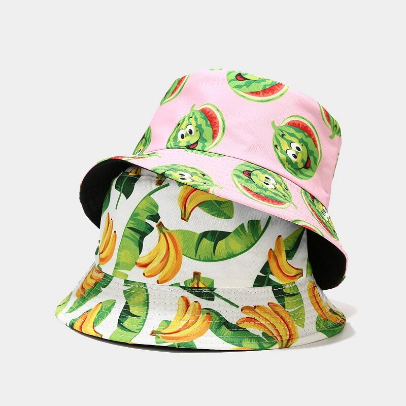 Chapeau Bob à imprimé banane pour femmes, style pastèque, réversible sur les deux côtés, idéal pour les loisirs, printemps été