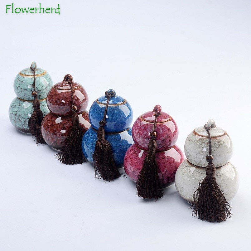 Gourd Ceramic Porcelain Tea Caddy Teaware Kiln Turned Pot Household Sealed Storage Pot Tea Storage Tea Container Tea Cans