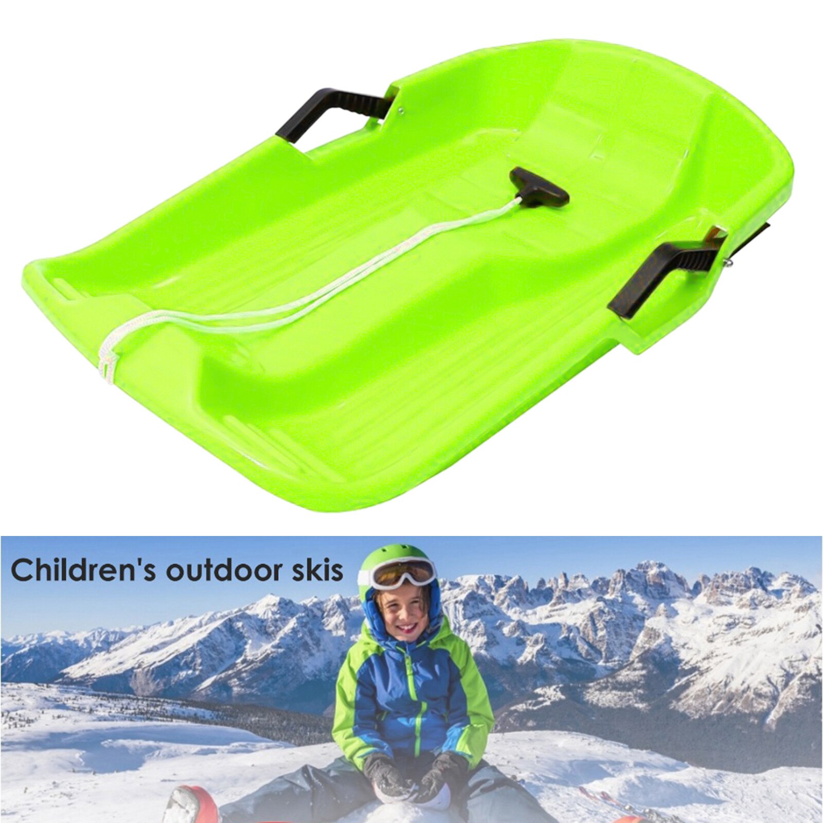 Luge de neige Sprinter de descente robuste pour enfants garçons filles adultes avec poignées de sécurité et corde de traction: Green