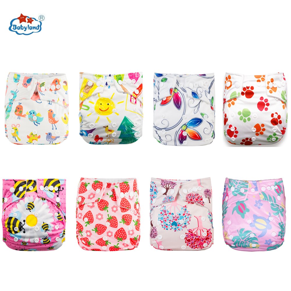 Babyland Umweltfreundliche Baby Tuch Windeln 8 teile/los Baby Windel Drucke Mehrweg Tasche Windel Für Baby 0-2 jahre/3-15KG
