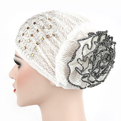 #5 kvinder muslimsk stretch turban hat kemo hårtab hovedtørklæde wrap hijib kasket freeship: Hvid