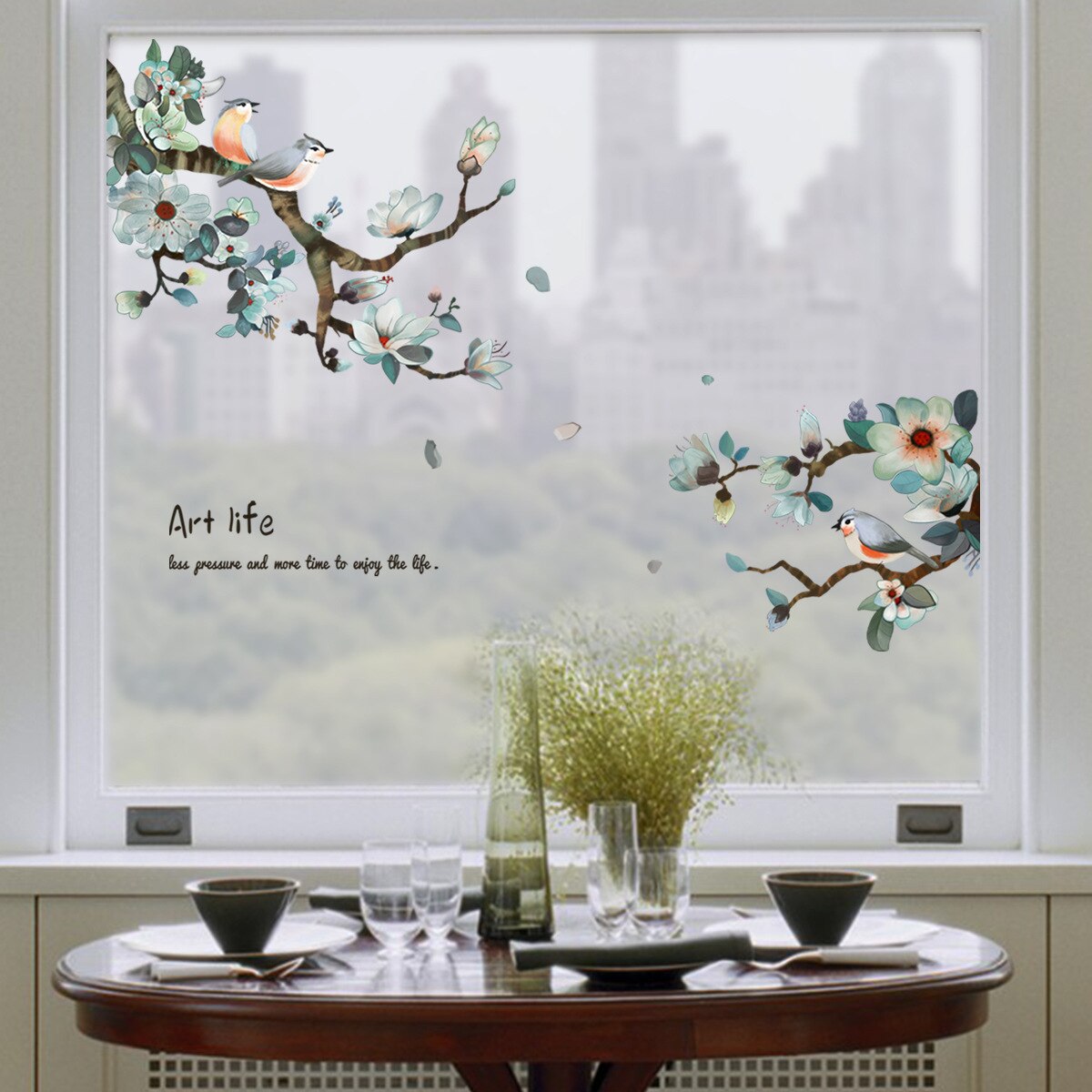 Ink Chinese Wind Branch Bird Glass Sticker Window Window Double-Sided Visual Decorative Wall Sticker