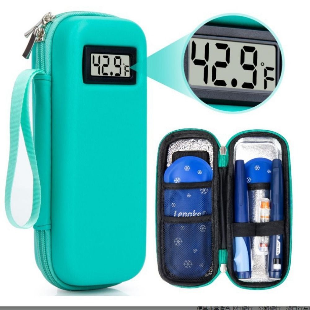 Refrigerador de insulina à prova d'água, estojo de viagem, reutilizável, portátil, organizador de medicamentos refrigerado com display de termômetro isolado