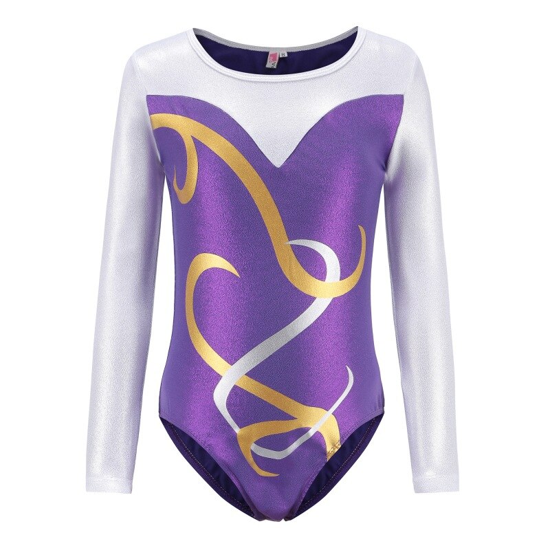 Long Sleeve Dance Leotards Striped Costumes Gymnastic Leotards Kids Gymnastics Dancesuit Girls Dance Ballet suits 5-12Y: plum / 6