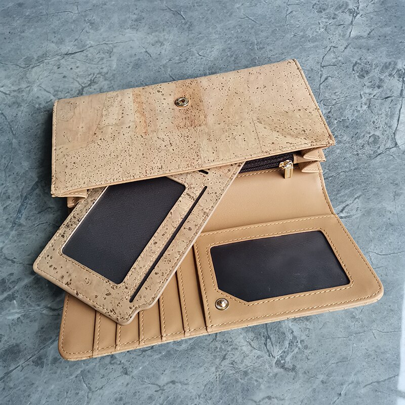 2 in- in-1 multifunctionele unisex effen beige rustieke natuurlijke kurken portemonnee met kaart- en fotovakken voor veganisten: 2 in 1 set portemonnee