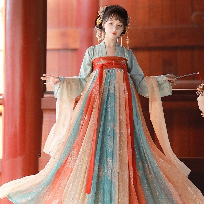 Chinese Traditionele Hanfu Kostuum Vrouw Oude Oosterse Prinses Jurk Tang-dynastie Dance Wear Patchwork Chiffon Fee Kostuum