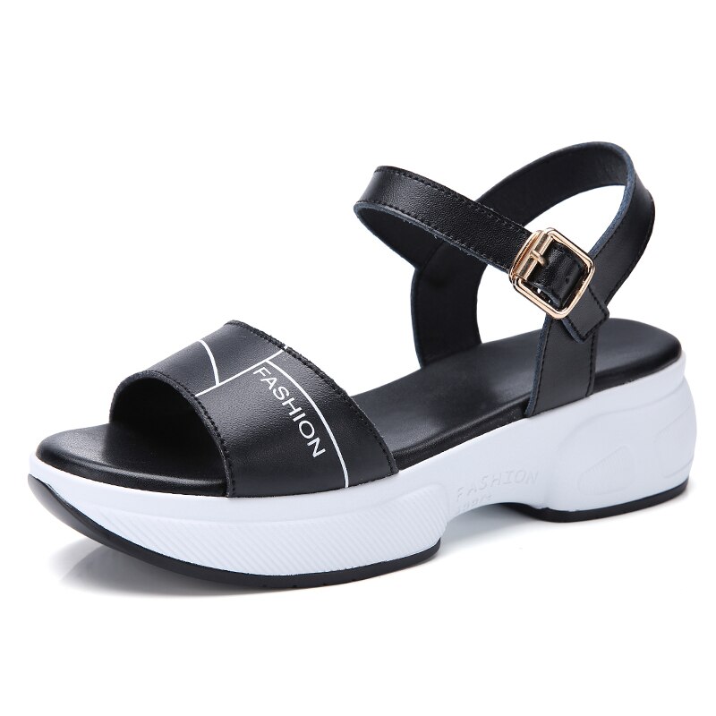 Women Summer Sandals Leather Upper Rubber Sole