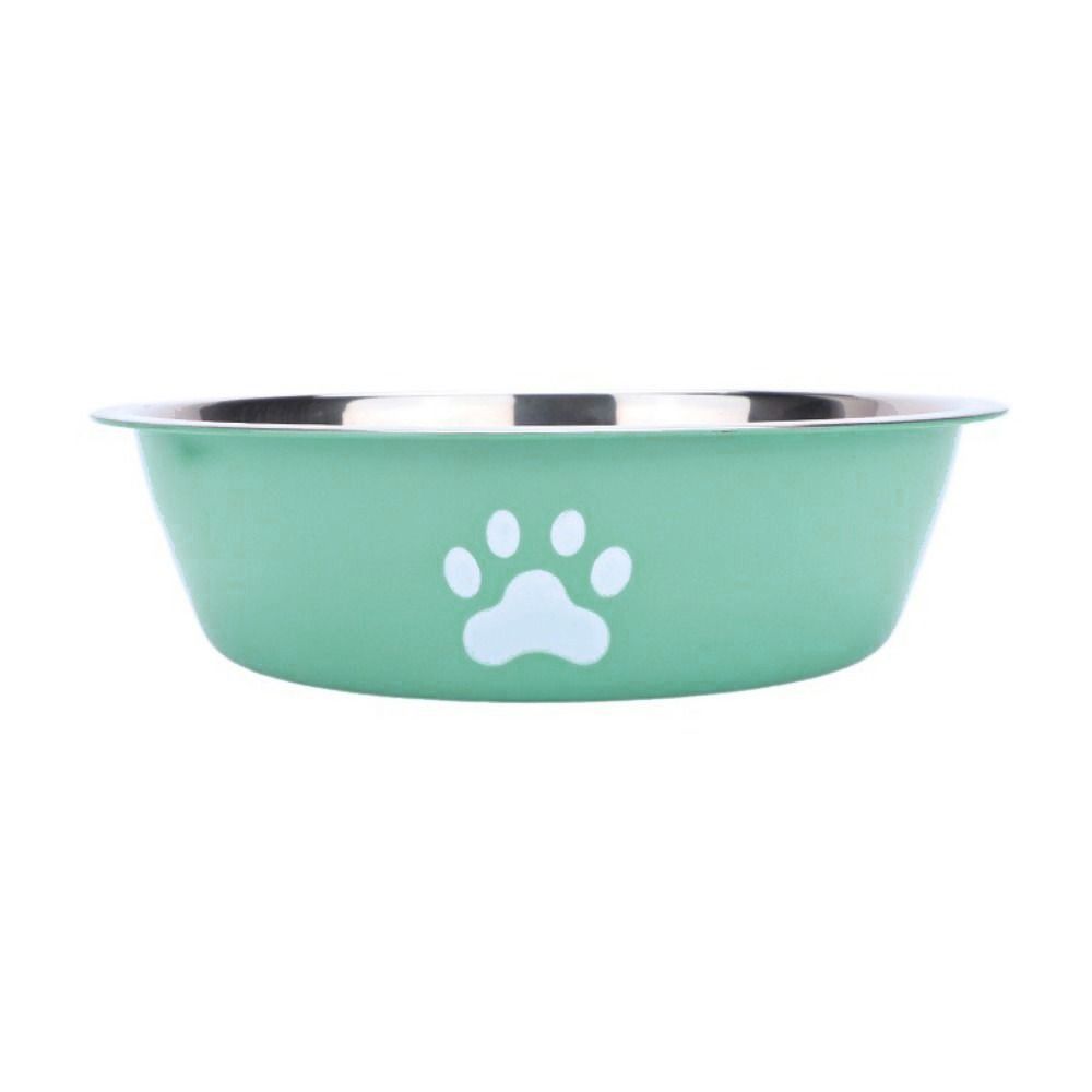 Bol pour chien en acier inoxydable de grande capacité, bol d'eau à bicouche antidérapant pour chien, mangeoires pour animaux de compagnie, motif patte de chat, bol d'alimentation pour chat, maison: M / green