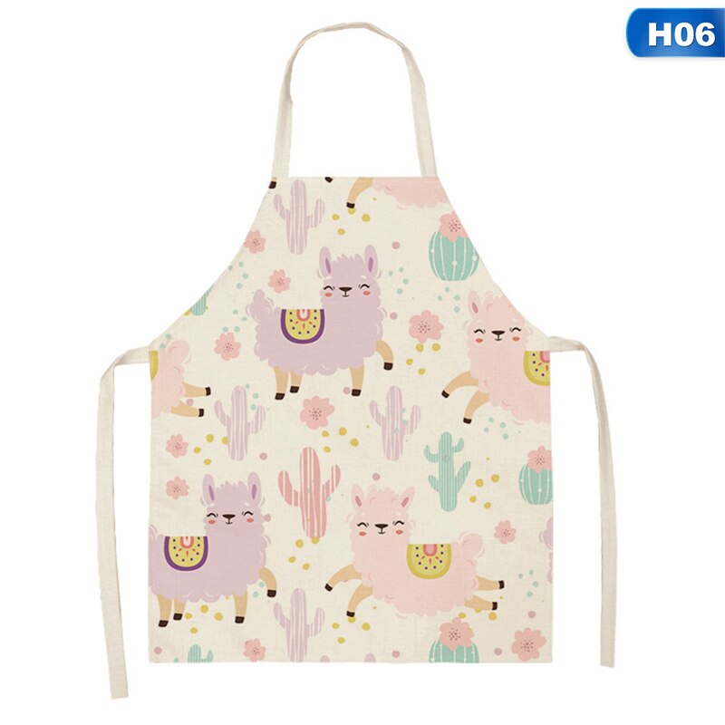 1pc Cute Alpaca llama Printed Apron Cotton Linen Sleeveless Aprons Household Cooking Baking Waist Bib Kitchen Pinafore 53*65cm: 6