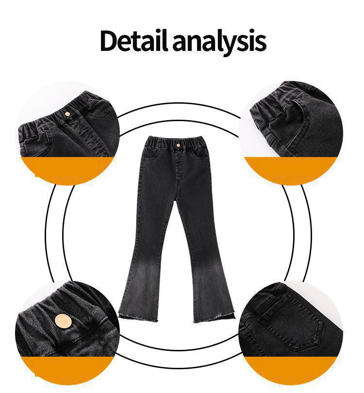 Jean évasé noir pour adolescentes de 12 à 15 ans, pantalon en Denim, taille moyenne, Style coréen, assorti avec tout, collection printemps et automne, pour enfants