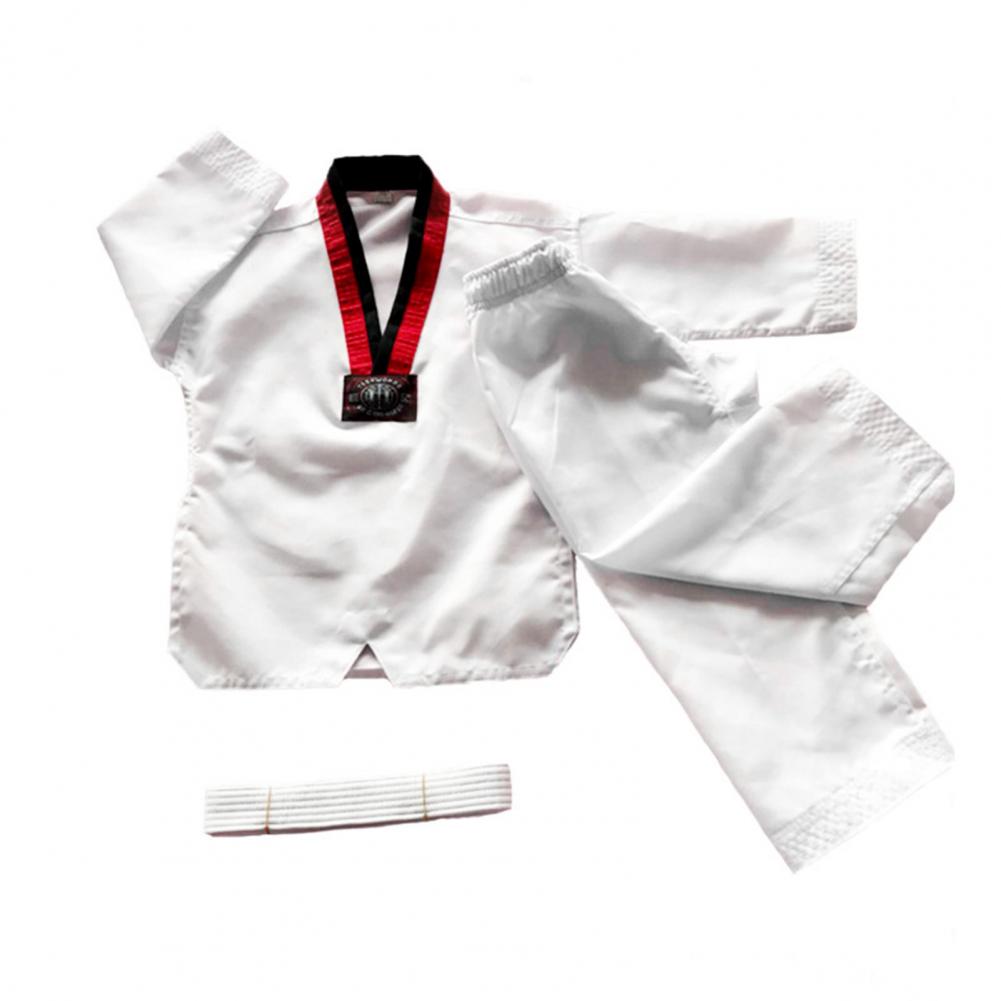 Unisex Kinderen Taekwondo Uniformen Ademende Lange Mouwen Elastische Trekkoord V-hals Universele Karate Uniform Kleding Voor Volwassen: M