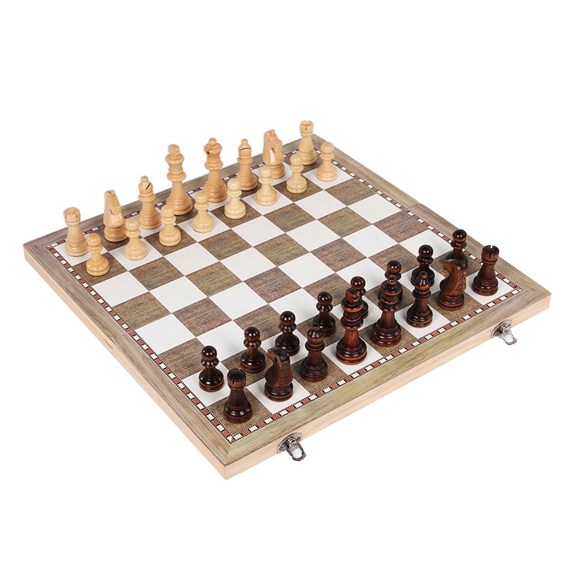 3 in 1 træ skak sæt brikker backgammon rejser træ skak spil skak brikker foldbare skakbræt kladder  i3