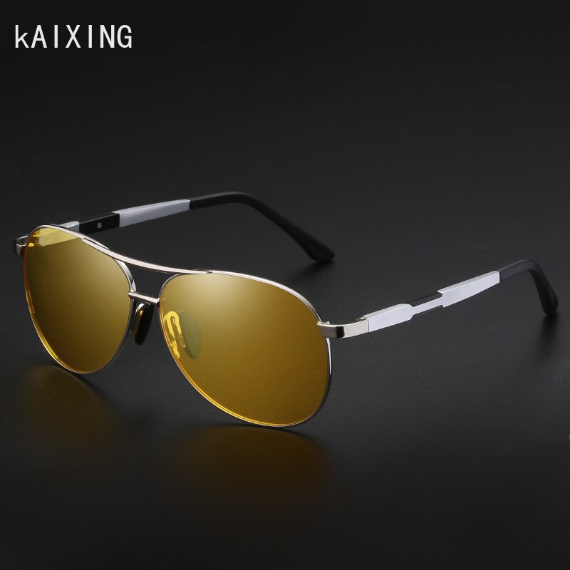 Kaixing aluminium luftfart antirefleks kørsel solbriller mænd kvinder vintage gule nattesyn briller polariseret skygge briller