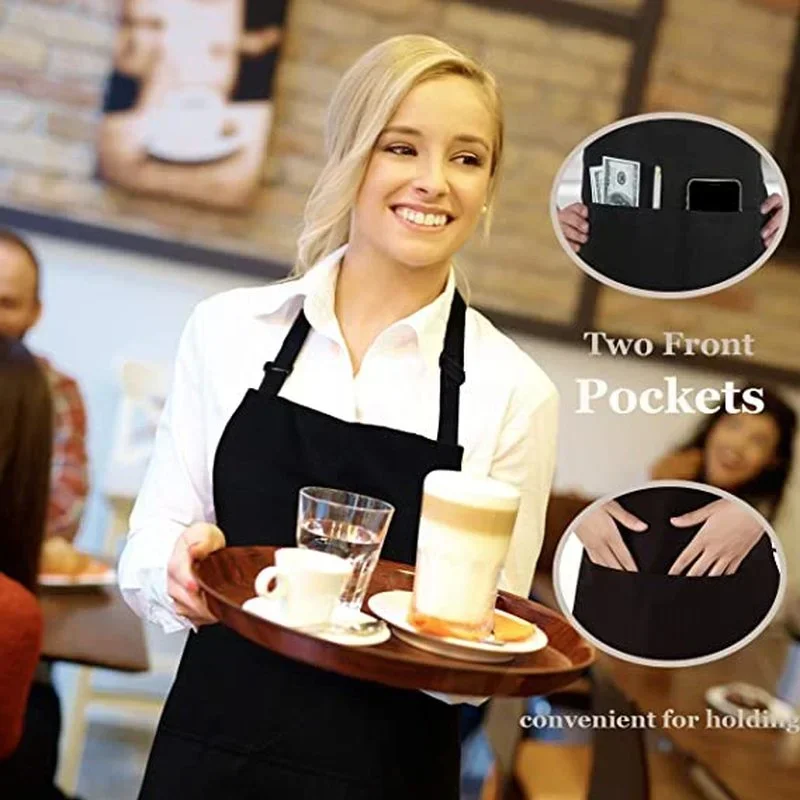 Delantal con pechera para Chef con bolsillos, correa para el cuello, delantales de tela para cocinar, manualidades, limpieza del hogar, Chef para hombres y mujeres, lavable a máquina