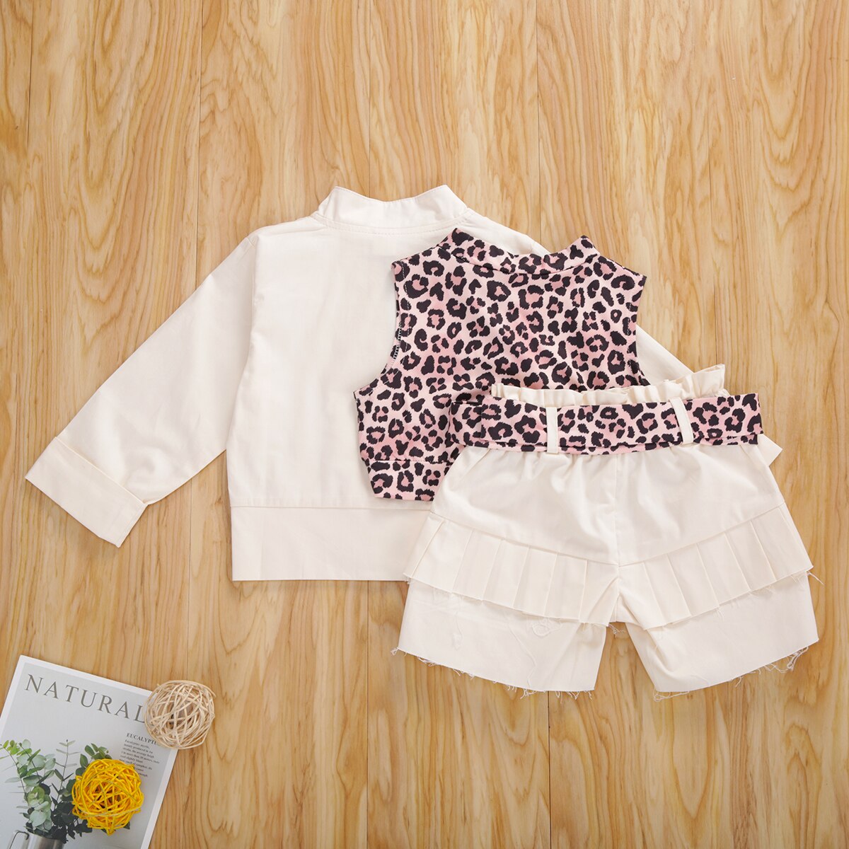 Focusnorm 2-8y herfst meisjeskleding luipaardprint mouwloos vest tops shorts riem 3 stuks of een stuk jas