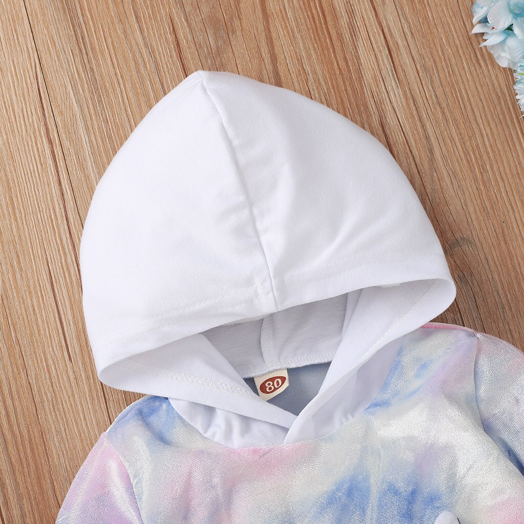 Infant Baby Girls Boys Spring Full Sleeve Tie-dyed Tops Outwear Hooded Patchwork Animals T-shirts 3-24M