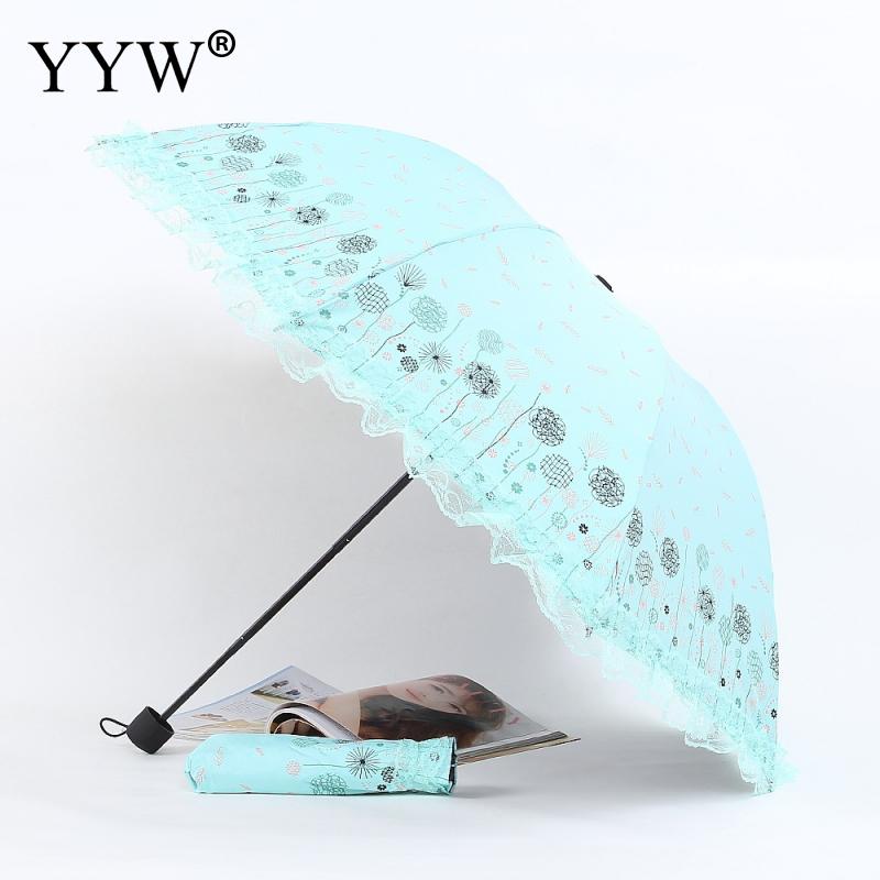 Folding Umbrella Lace Solid Color Pockets Umbrellas Rain Women Parasol Kids Plastic Paraguas Umbrella Machine Ambrella: mint green