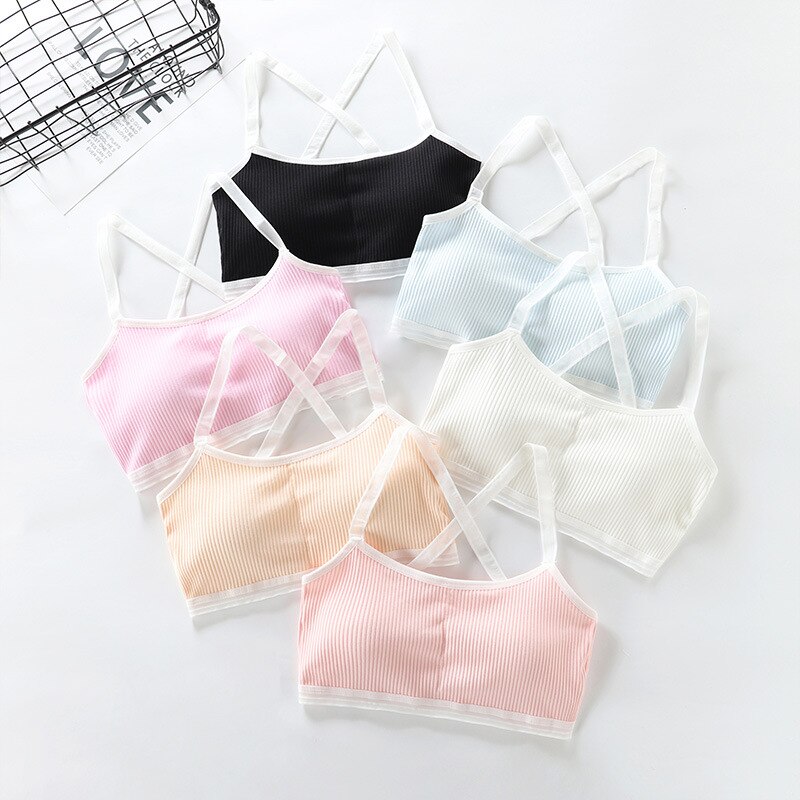 5 stk børn brystpleje ensfarvet pige bh teenage unge undertøj børn piger crop aftagelig vest pubertet tube top