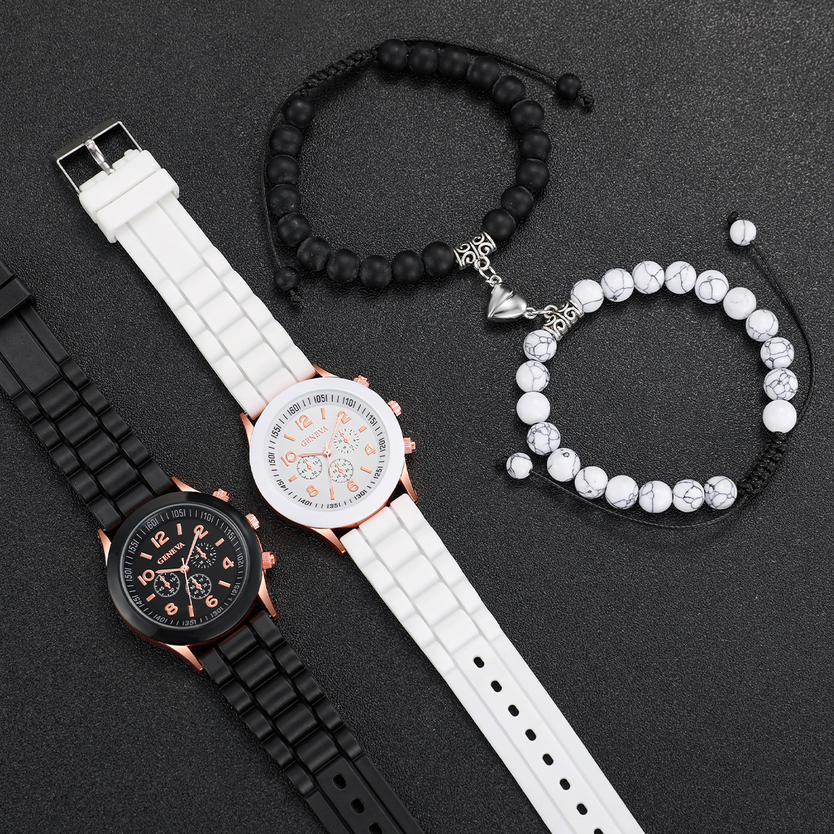 4 st parklockor arabiska kvinnor kvartsklocka casual silikonarmbandsur magnet hjärtformade armband set
