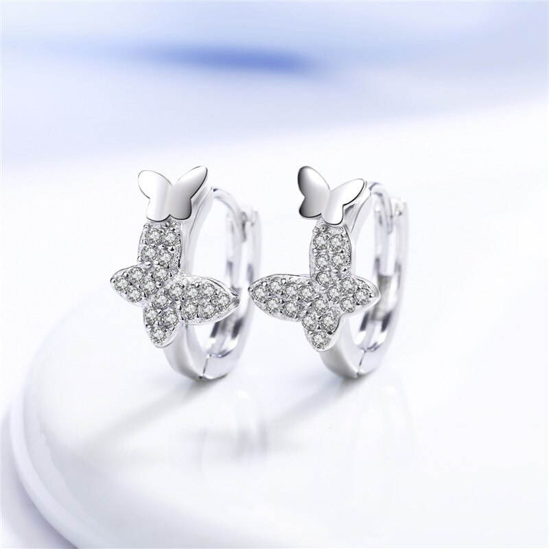 Ruoye 925 Sterling Zilver Stud Oorbel Dubbele Vlinder Kristal Oorbel Voor Vrouwen Zilveren Oor Sieraden Oorbellen