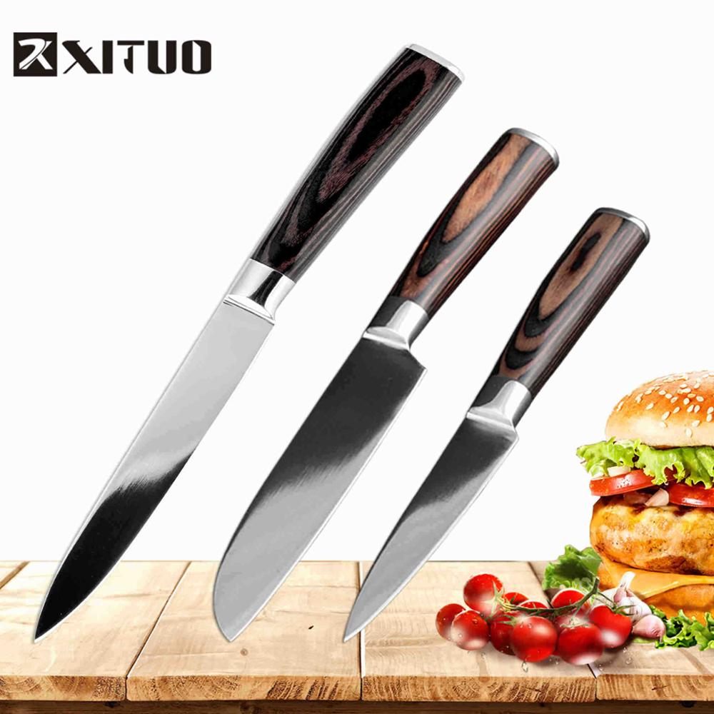 Xituo 7 " +8 " tommer santoku køkkenkniv japansk stålblad barberkniv skarpt højkulstof rustfrit stål skåret kokkens madlavningsværktøj: 3 stk sæt d