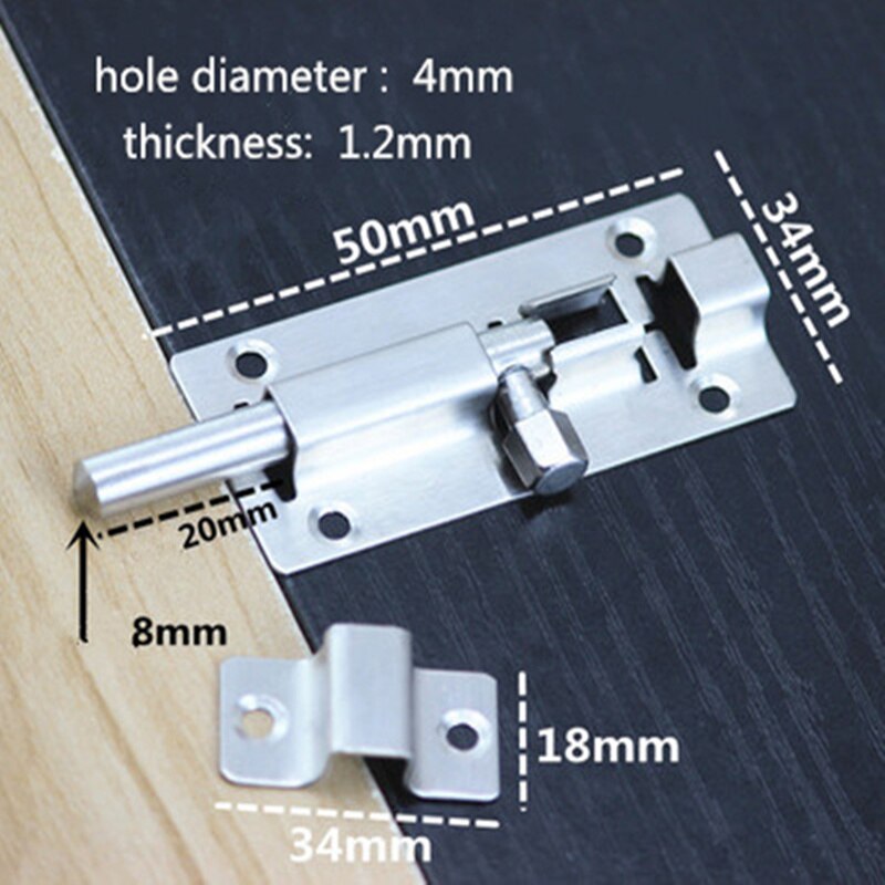 stainless steel Sliding bolt door lockSafety Lock for wooden doors protection gate latch furniture accessories: 2 inches  L