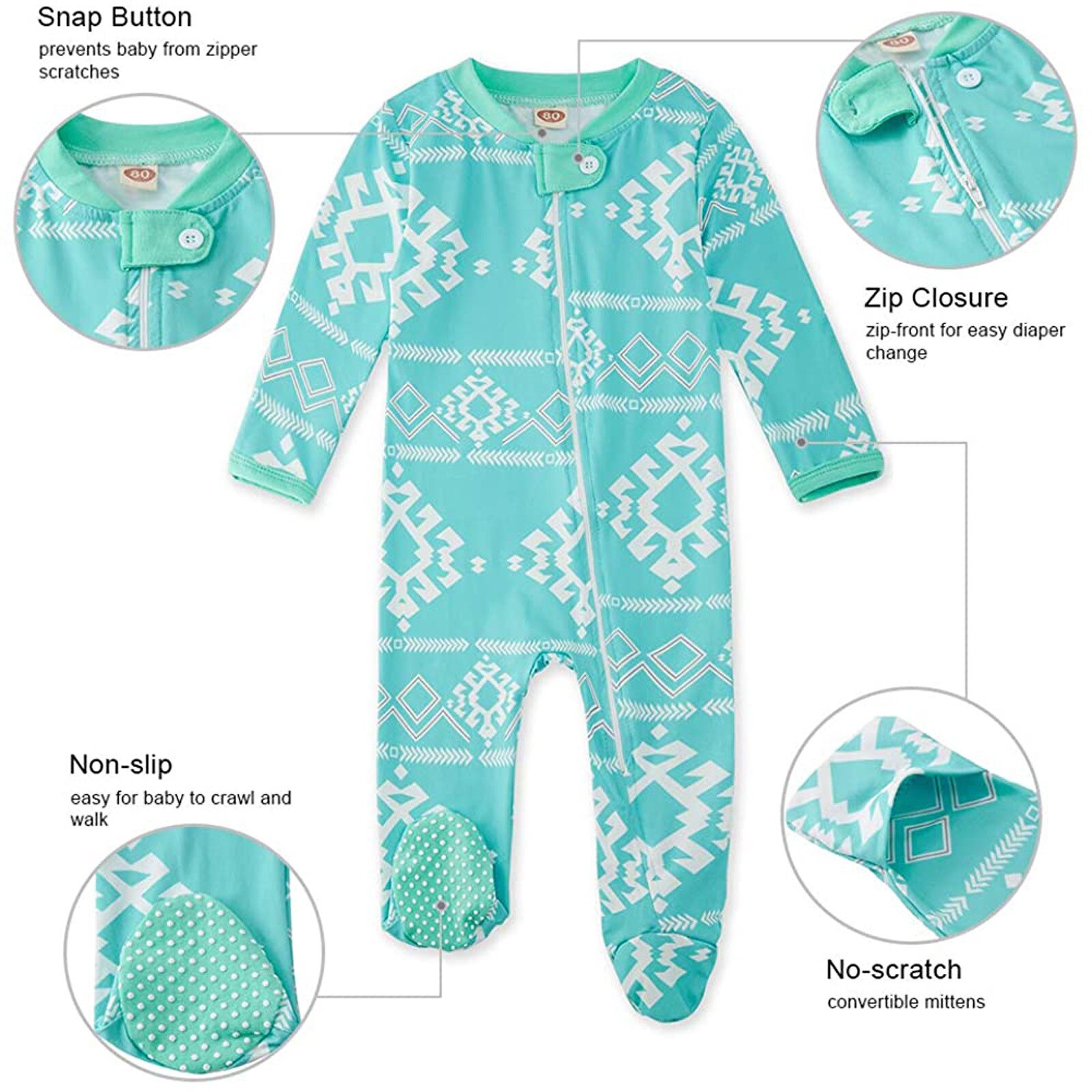 Kleinkind Baby Junge Mädchen Raute Drucken Schlafanzug Baby Mädchen Langarm Schläfer Reißverschluss Trittspielanzug Gesamt Baby Kleidung
