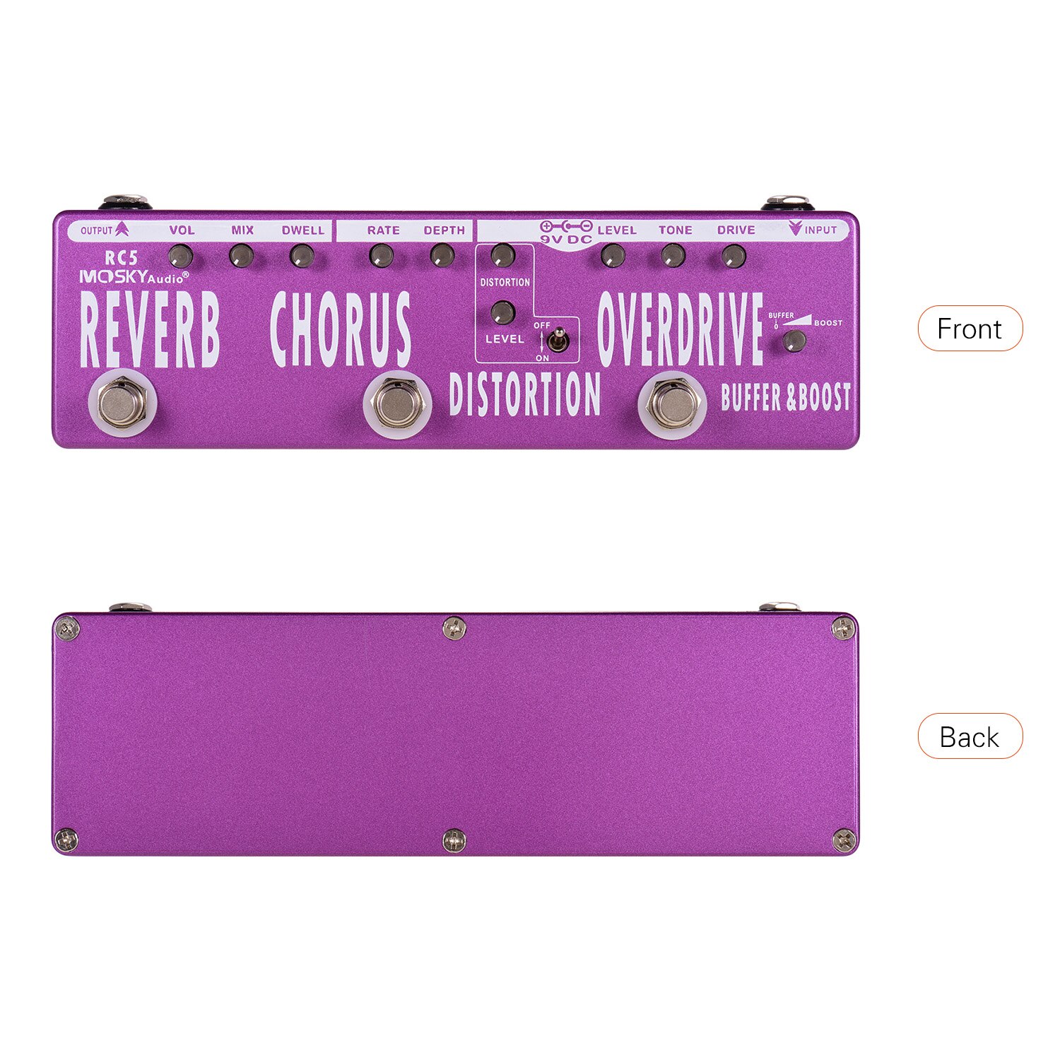 MOSKY RC5 6-in-1 Guitar Multi-Effects Pedal Reverb + Chorus + Distortion + Overdrive + Booster + Buffer with True Bypass Effect