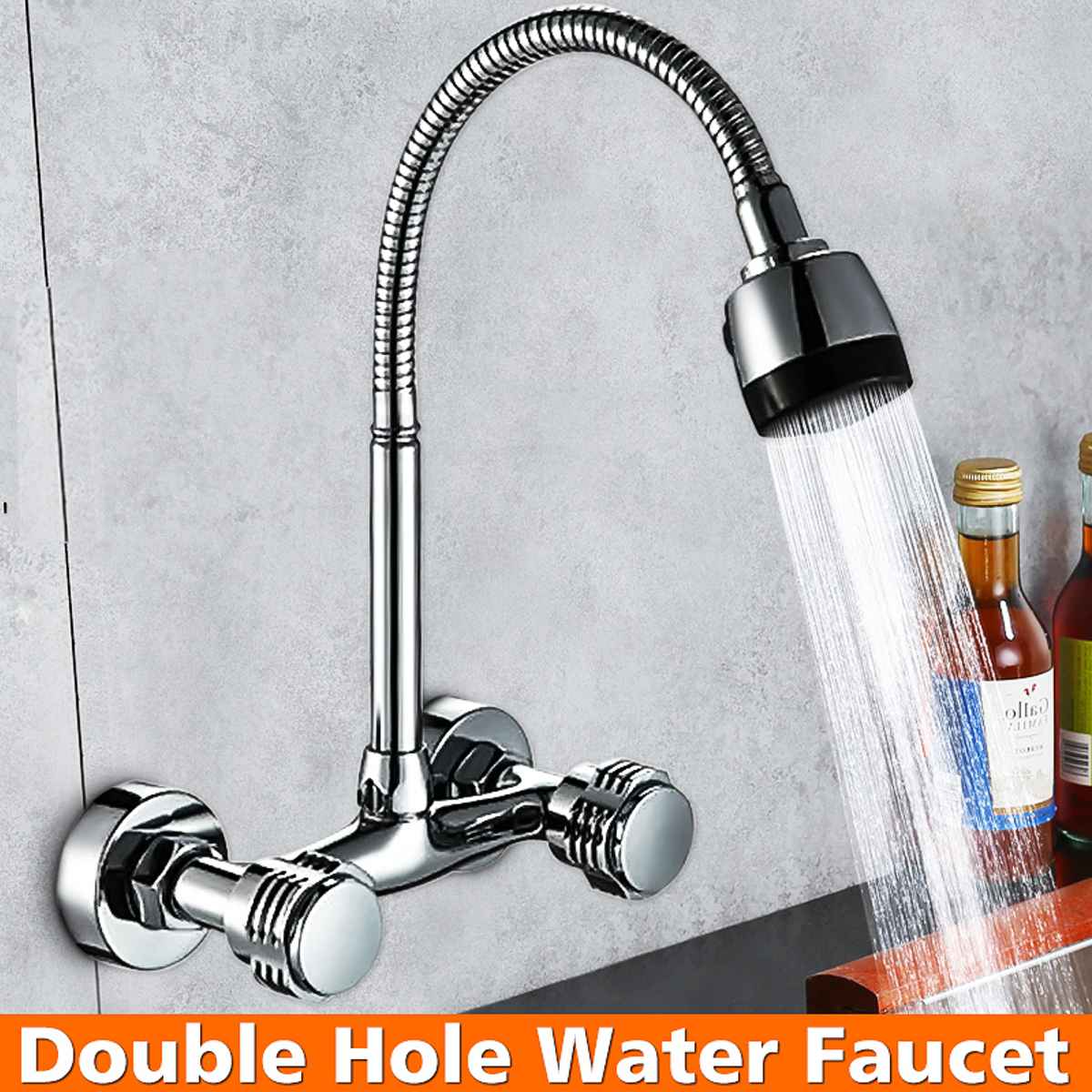 Wall Mounted Flexible Faucet Double Handle Single Hole Bathroom Sink Washbasin Water Mixe Tap Cold Water Kitchen Faucet