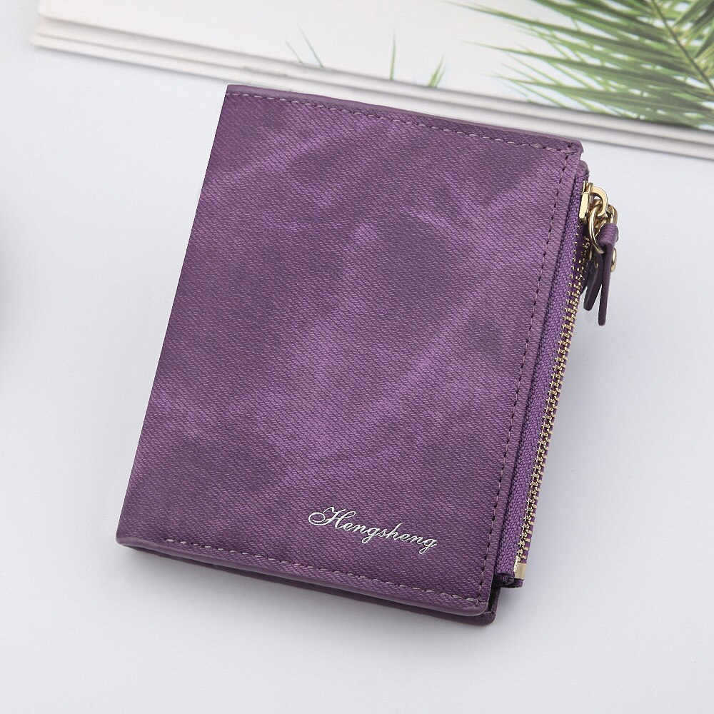 Dames portemonnee met retro canvas patroon, multifunctionele kaarthouder, twee vouwsluitingen, dubbele rits, mini portemonnee: Paars 