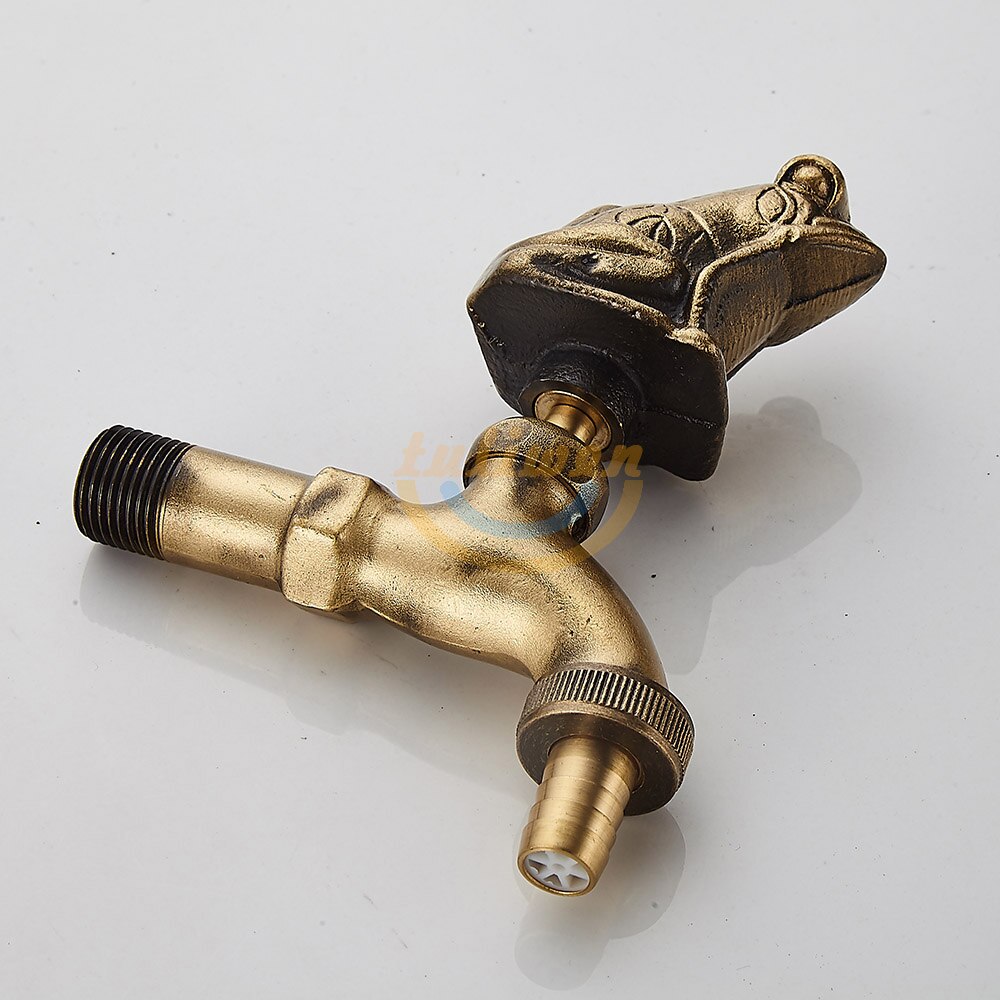 Decorative Antique Brass Garden Outdoor Faucet Cold Water Tap - With a Set of Brass Quick Connecter for 1/2&quot; Inches Hose