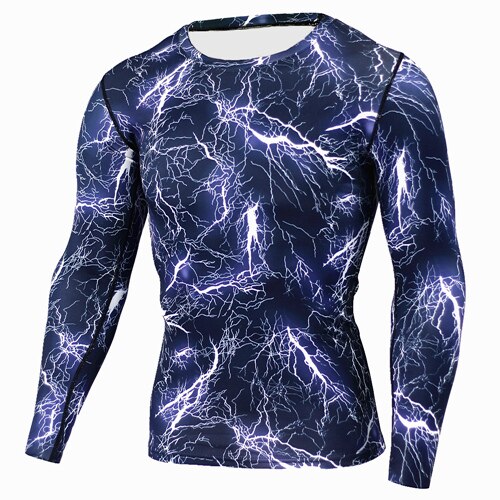 Kompressionströjor för män mma rashguard snabbtorkande fitness långa ärmar baslager hudtight styrkelyft stretch t-shirts homme: Blå / Asiatisk storlek l