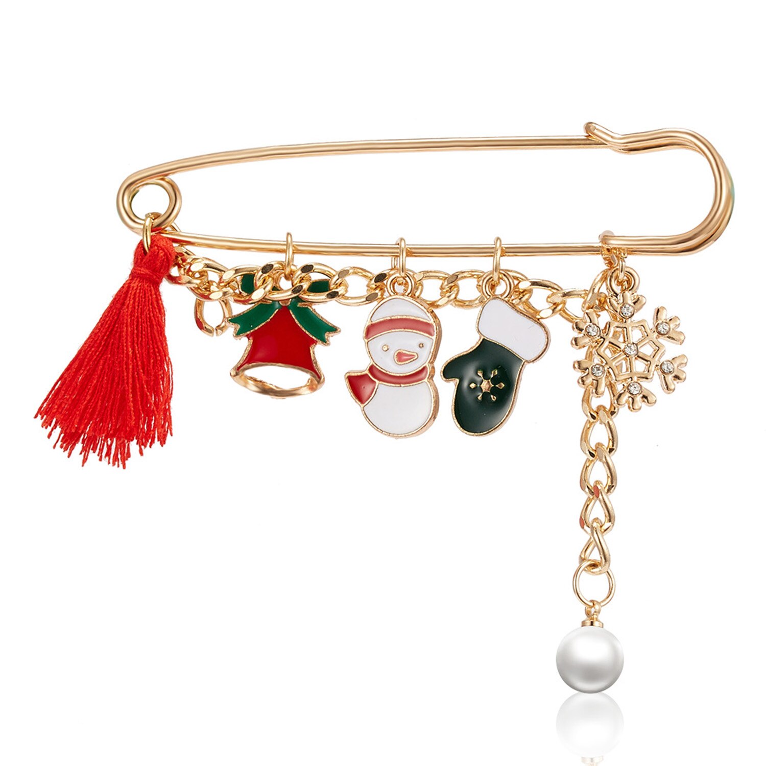 Weihnachten Brosche Stifte Santa Claus Weihnachten Baum Quaste Perle Anhänger Brosche Elch Glocken Glocken Schneemann Glocken Schneeflocke Weihnachten Brosche: 4