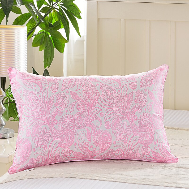 Oreiller en tissu de plumes doux imprimé, oreiller de sommeil Super extensible pour le cou, fournitures standard d'hôtel et de maison: pink / 40X70cm(2pcs)