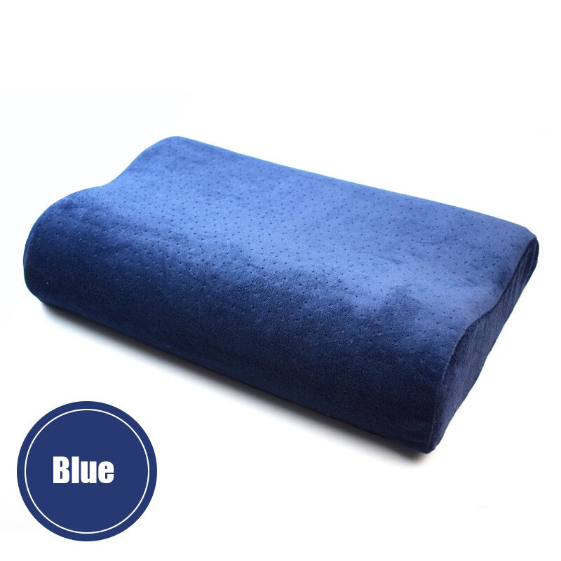 Bamboo Fiber Wave Shaped Latex Memory Foam Pillow Neck Therapy Comfort Velvet Fabric Slow Rebound Bed Pillow for Sleep: Blue