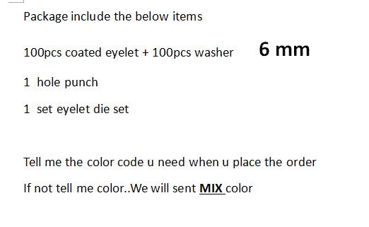 Eyelet Punch Die Tool set + 100set coated Metal eyelet rivet DIY Scrapbooking sewing garment paper label Grommet Eyelets: 6mm